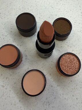Melt Cosmetics Warm Browns Petite Eyeshadow Stack and NoODS Lipstick in Paulina